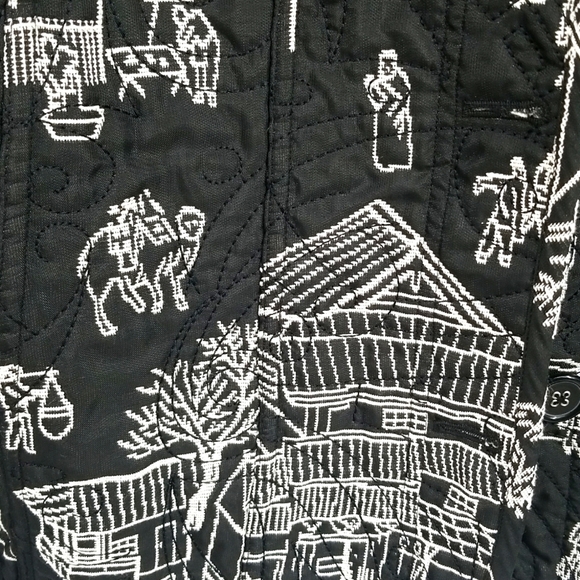 Vintage Quilted Art to Wear Unique Scenic Reversible 2-Sided Black&Silver Jacket - Picture 7 of 10